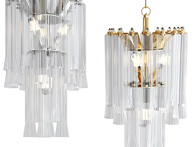 Elegant Modern Crystal Chandelier With Gold Frame And Transparent Glass Pendants Design 3d model