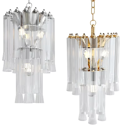 Elegant Modern Crystal Chandelier With Gold Frame And Transparent Glass Pendants Design 3d model