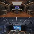 School Modern Multimedia Lab With Control Console Monitor Screens Speakers And Wooden Flooring