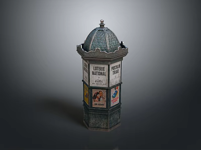Vintage Architectural Structure With Polygonal Design Decorative Dome And Antique Advertisements 3d model