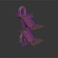 Multi Level Architectural Building Structure With Wooden Stairs Arch Design And Platforms 3d model