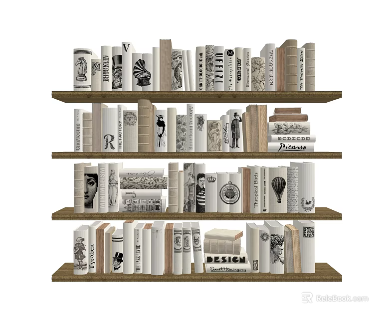 Books And Magazines Neatly Arranged On Wooden Shelf With Multiple Layers 3d model 