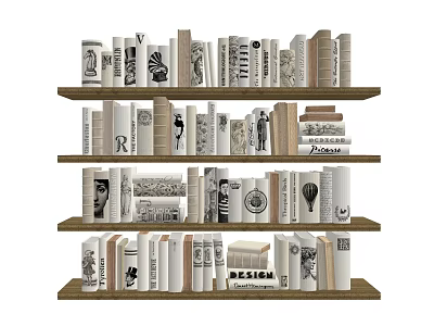 Books And Magazines Neatly Arranged On Wooden Shelf With Multiple Layers 3d model