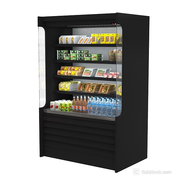 Commercial Upright Glass Door Display Refrigerator With Black Exterior And Beverages Inside 3d model 