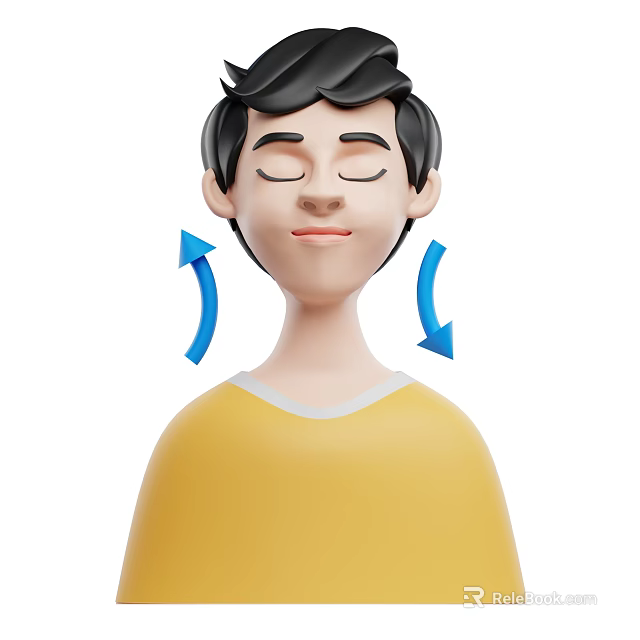 Guidance Visual Showing Cartoon Character With Closed Eyes And Blue Neck Arrows 3d model 