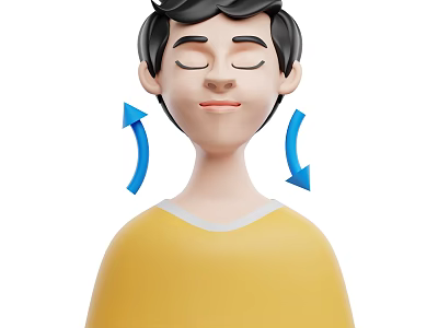 Guidance Visual Showing Cartoon Character With Closed Eyes And Blue Neck Arrows 3d model