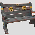 Public Bench In Prison Facility With Yellow Radioactive Warning Signs And Red Strips
