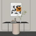 Modern Decorative Console Table Interior With Marble Top Vase And Green Plant 3d model