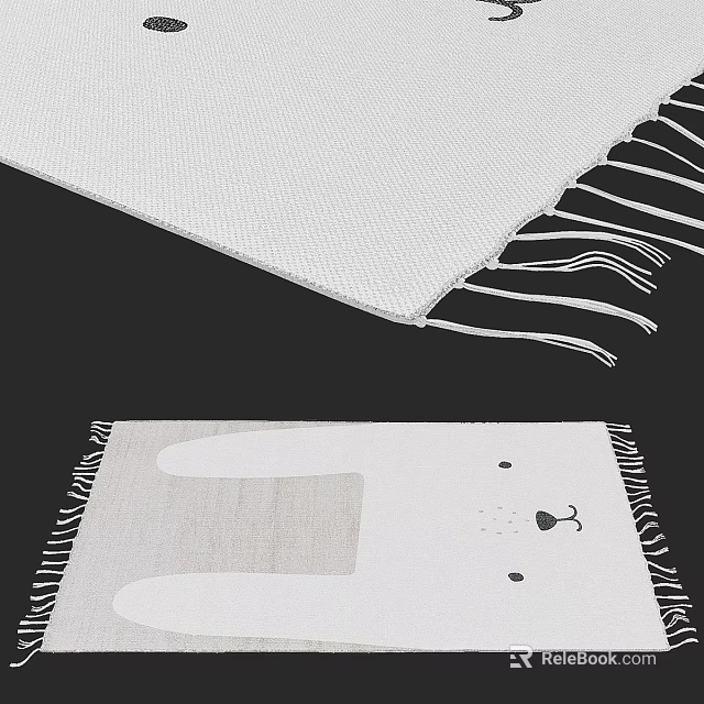 Square Rugs With Tassels And Rabbit Design 3d model 