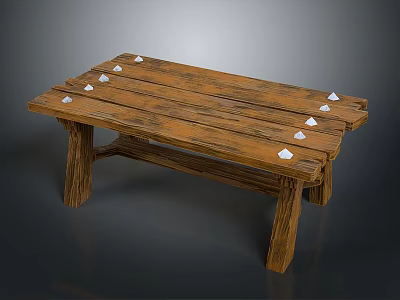 Rustic Wooden Bench with Plank Top and Simple Design White Accents on Natural Wood Surface 3d model