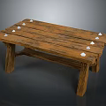Rustic Wooden Bench with Plank Top and Simple Design White Accents on Natural Wood Surface