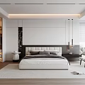 Modern Bedroom Interior With King Size Bed Wardrobe Pendant Lights Accent Chair And Natural Light