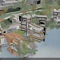 Aerial Planning Featuring Modern Waterfront Buildings Green Landscapes And Lake View
