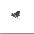 Modern Folding Armchair With Metal Frame Wooden Armrests And Dark Fabric Cushion