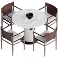 Round Marble Dining Table With Chairs Brown Leather Seats And Metal Legs Modern Minimalist Design