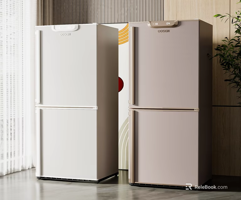 Elegant Haier Double Door Refrigerators In White And Beige Modern Interior Design 3d model 