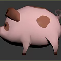 Stylized Pink Cartoon Pig Character With Brown Spots And Round Ears