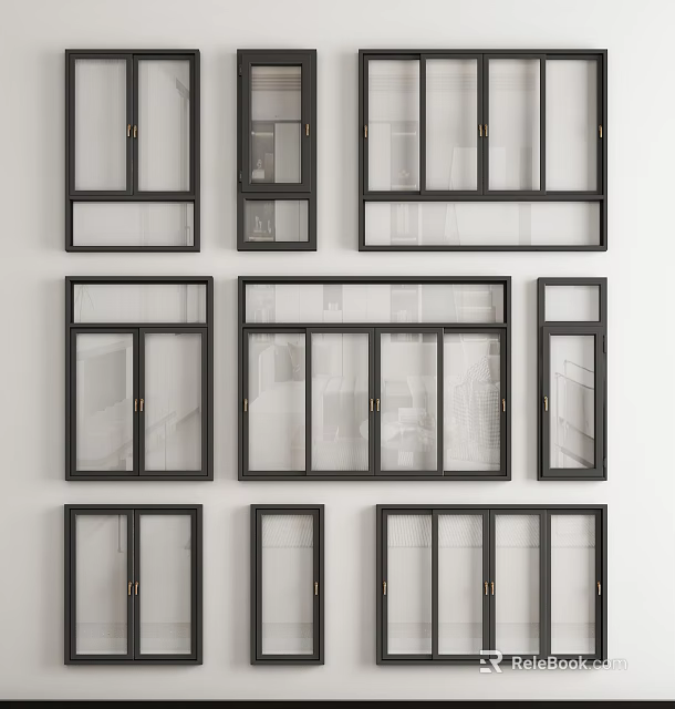 Black Sliding Casement Windows With Various Designs 3d model