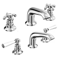 Various Stylish Chrome Faucets With Classic Cross Handles And Modern Spout Shapes