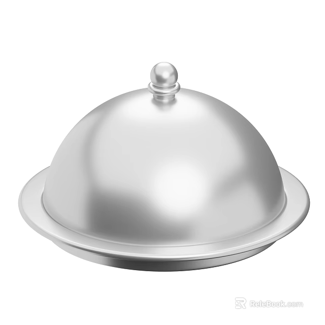 Silver Metal Tableware Set With Cloche Lid And Serving Tray 3d model