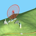 Colorful Amusement Park Rides With Ferris Wheel Castle And Slide On Green Hill