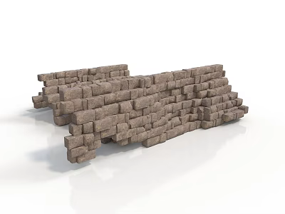 Scenic Natural Landscape Featuring Rustic Gray Stone Wall with Irregular Blocks 3d model