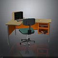 Orange And Beige Writing Desk With Green Office Chair Vintage Computer And Books