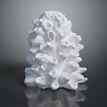 White Textured Plant Sculpture with Detailed Protrusions on Black Polished Surface and Reflection