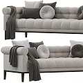 Light Gray Multi Seater Sofa With Tufted Design Pillows Throw Blanket And Black Legs