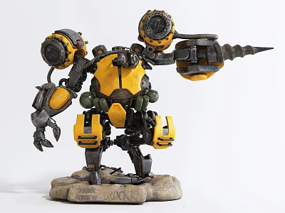 Smart Machine Yellow Black Robot Model With Large Circular Parts Arm Drill Base Text 3d model
