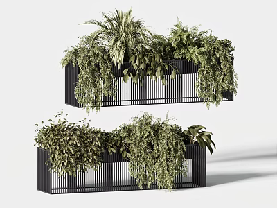 Indoor Layered Black Metal Planters With Trailing Green Potted Plants Design 3d model