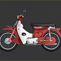 Red And White Retro Motorcycle With Black Seat Side Mirrors And Reflective Surface