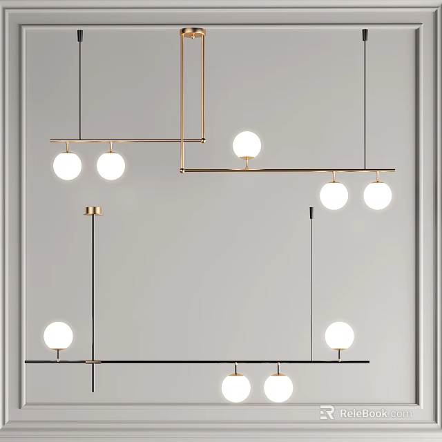 Modern Hanging Chandelier With Multiple Globe Bulbs And Metal Frame Design 3d model
