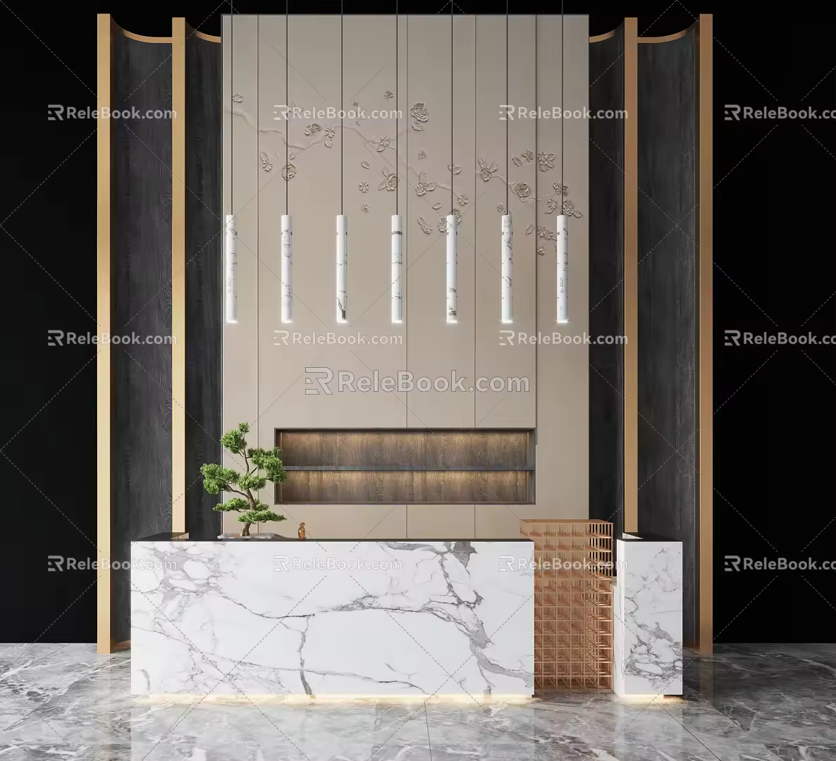 Modern reception bar background 3d model