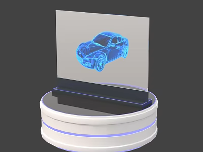 Professional Commercial Equipment With Transparent Display Panel Blue 3D Car Model And White Base 3d model