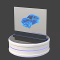 Professional Commercial Equipment With Transparent Display Panel Blue 3D Car Model And White Base