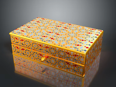 Fashion Clothing Storage Box With Colorful Geometric Patterns Gold Borders And Drawer Structure 3d model
