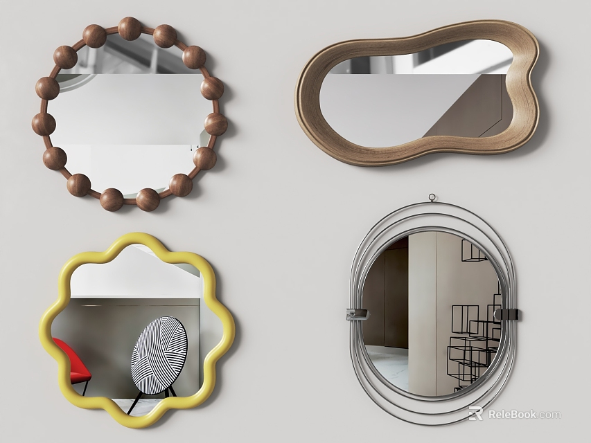 Decorative Wall Mirrors With Unique Shapes And Frames 3d model 