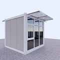 Modern White Container Building With Large Glass Windows And Transparent Roof 3d model
