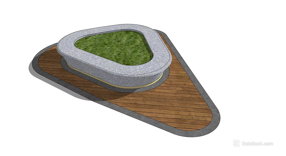 Modern Tree Pit Design With Stone Edge Grass Interior And Wooden Base Platform 3d model