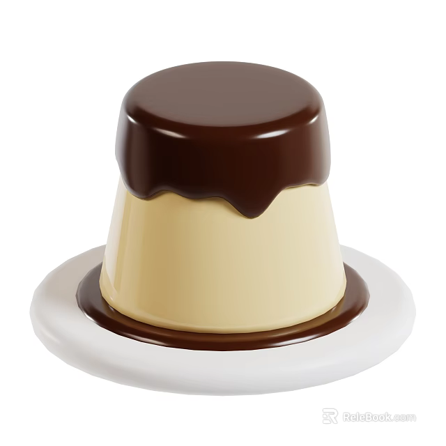 Creamy Pudding Dessert Topped With Smooth Chocolate Sauce On White Plate 3d model 