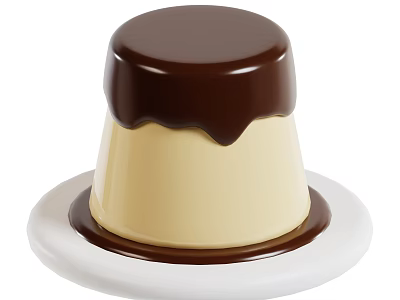 Creamy Pudding Dessert Topped With Smooth Chocolate Sauce On White Plate 3d model