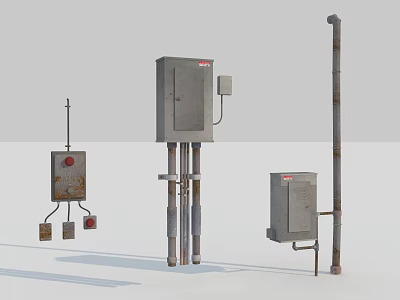 Durable Industrial Equipment Control Panels With Metal Enclosures Pipes And Mounting Structures 3d model