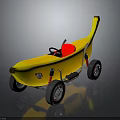 Children Playing With Banana Shaped Toy Car Featuring Red Seat And Black Steering Wheel