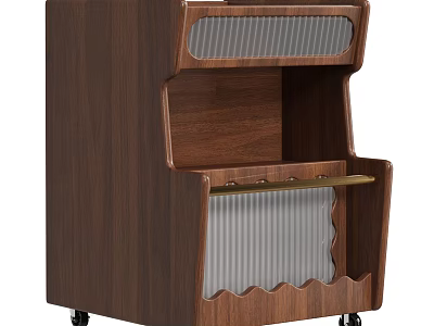 Wooden Mobile Side Table With Wheels Storage Shelf And Glass Panel Design 3d model