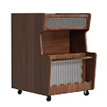 Wooden Mobile Side Table With Wheels Storage Shelf And Glass Panel Design