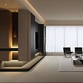 Modern Living and Dining Room Interior With Sofa Coffee Table Chairs And Large Windows