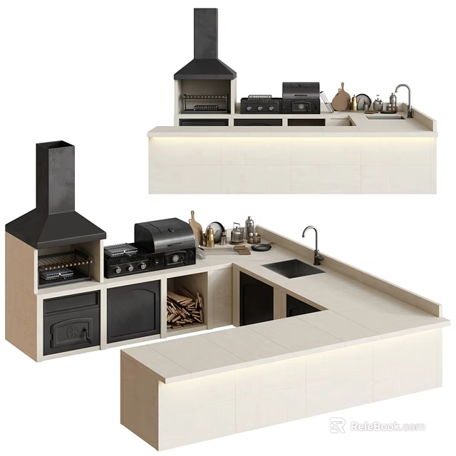Modern Kitchen Interior With Sleek Cabinets White Countertop And Appliances 3d model 