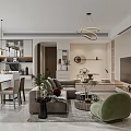 Modern Living And Dining Room Interior With Open Concept Sofa Dining Table And Green Plants