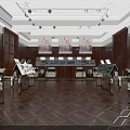 Elegant Exhibition Hall With Wooden Walls Dark Herringbone Flooring White Ceiling Lights And Display Racks